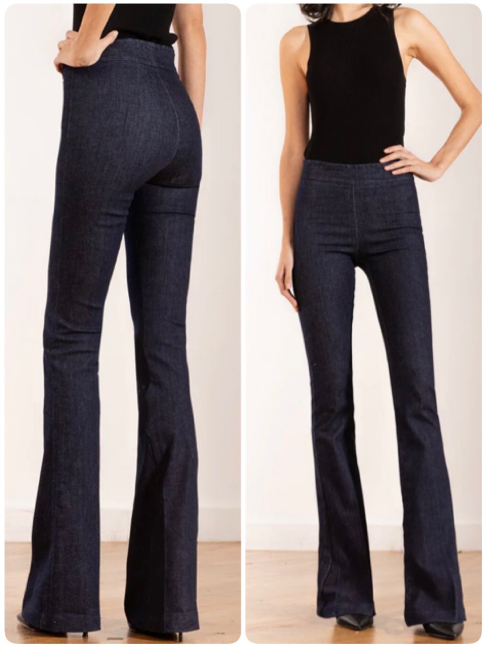 Avenue Montaigne Bellini Dark Stretch Pull-On Dark Indigo Flare Jeans Sz 00 [CH]